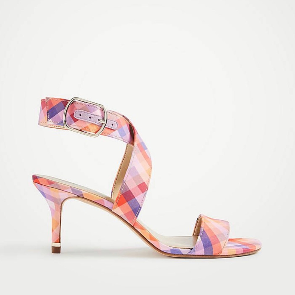 Ann Taylor Letha Heeled Sandals Women's Pink Gingham Wrap Size 11